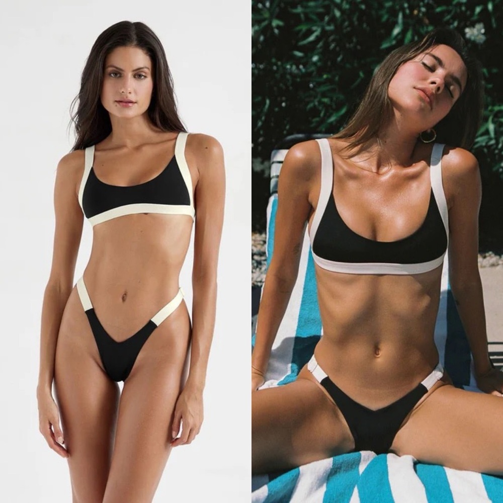 Free People Black and White Contrast Sport Bikini TOP